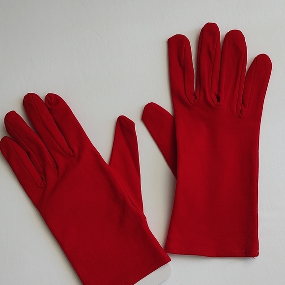 New Red Short Bridgerton Gloves Stretchy Sz Medium - Large - Picture 2 of 3